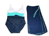 Womens Plus Size One Piece Tank Swimsuit, with Wrap Coverup Ybl, Navy/white/turq