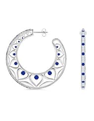 3.5 ct Diamond Graduated Hearts and Round Sapphire Earrings