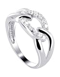 Nickel Free Sterling Silver Round Shaped Cubic Zirconia Chain Like Design Polished Finish Rhodium Plated Band Ring Size 5, 6, 7, 8, 9, 10