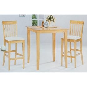 3pcs Maple Wood Finish Kitchen Bar Table w 2 Stools Complete Set by visiondecor Furniture