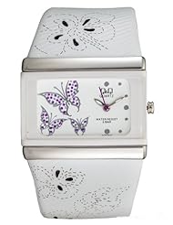 Q and Q Women Analog Watch White Case & Leather Band