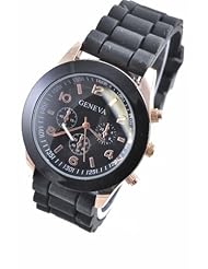 Unisex Silicone Gel Ceramic Style Jelly Band Classic Watch Black