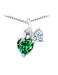 Original Star K (tm) 8mm Heart Shape Simulated Emerald Double Hearts Pendant in 925 Sterling Silver