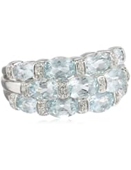 Sterling Silver Aquamarine and 0.1cttw White Diamond Ring