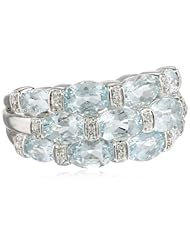 Sterling Silver Aquamarine and 0.1cttw White Diamond Ring