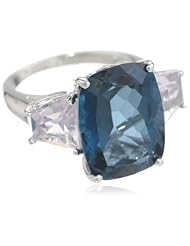 Sterling Silver London Blue Topaz, Rose De France and Diamond 3-Stone Ring, Size 7