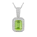 10K White Gold Diamond-Accented Emerald-Cut Peridot Pendant Necklace