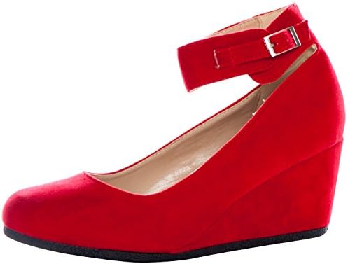 Forever Link Women's PATRICIA-03 Ankle Strap Faux Suede Wedge Pumps