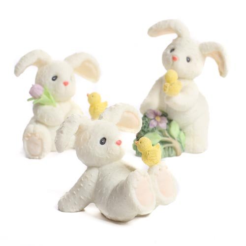 Set of 6 Miniature Resin Springtime Bunny - Easter Table Favor Decorations