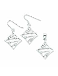 Genuine .925 Sterling Silver CZ Wire Earrings and Pendant Set. 100% Satisfaction Guaranteed.