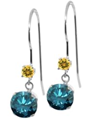 1.24 Ct Round Blue Diamond Yellow Citrine 14K White Gold Earrings