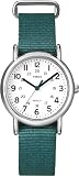 Timex Womens T2N915 Weekender Mid-Size Slip-Thru Green Nylon Strap Watch