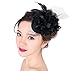 Fascinator Mini Top Hat Hair Clip Flower Feather Pillbox Hat for Women Black
