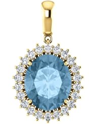 10K Yellow Gold 12.00x10.00mm Oval Cut Sky Blue Topaz and Diamond Pendant -- LIFETIME WARRANTY