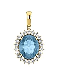 18K Yellow Gold 12.00x10.00mm Oval Cut Sky Blue Topaz and Diamond Pendant -- LIFETIME WARRANTY