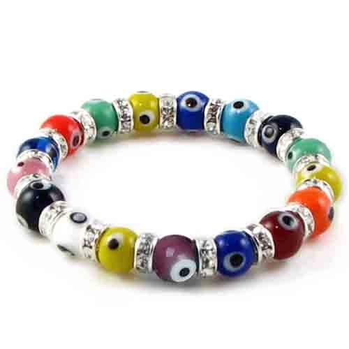 Bling Jewelry Evil Eye Beads 10mm Multi Color Stretch Swarovski Crystal Bracelet