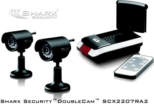 Sharx Security SCX2207RA2 DoubleCam 2.4 GHz Wireless Color Waterproof 2 Camera System with Microphone, Night Vision, Remote Control Receiver