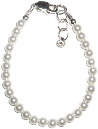 Made in America! Serenity 2 Sterling Silver Childrens Girls Bracelet Jewelry Dainty Little White Pearls - Perfect for Christenings! Size Small Baby Infant 0-12 Months. Perfect for Christmas, First Communion, Easter, Sunday Dress, Christening or Birthday.