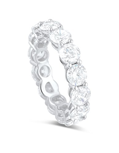 Sterling Silver Simulated Diamond 5mm Round Eternity Ring - (Size 5-12)