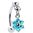 Top Down Blue Gem Dangle Flower Eyebrow Ring