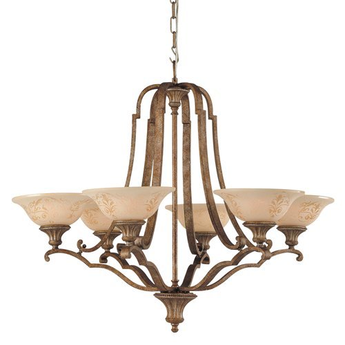 Royce Lighting RC2250/6-82 6-Light Chandelier with Cream Sandblasted Glass, Gilded Imperial Silver, 6-Light
