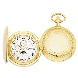 Colibri Pocket Watch Hunting Case Moon Phase Day Date Dial Goldtone Wooden Box PWS095887X by Colibri