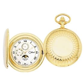 Colibri Pocket Watch Hunting Case Moon Phase Day Date Dial Goldtone Wooden Box PWS095887X