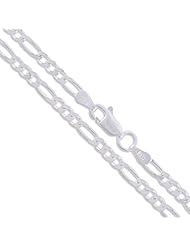 Sterling Silver Diamond-Cut Figaro Link Chain 3mm Solid 925 Italy Necklace 24"