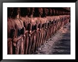 Ancient Buddha Statues Lining Walls of Wat Mahathat in Sukhothai Historical Park, Thailand Photography Framed Art Poster Print by Cheryl Conlon, 49x39