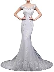 Satin Off the Shoulder Beaded Lace Applique Mermaid  Dress with a Watteau Train 