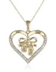 10k Gold Diamond Baby Shoes and Heart Pendant (1/10 cttw, I-J Color, I2-I3 Clarity)