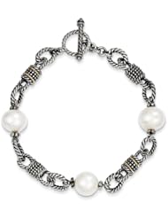 14k Yellow Gold Sterling Silver with 9.5 10mm FWC Pearl 7.5in Bracelet