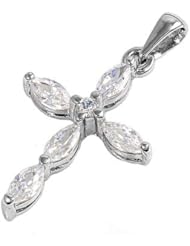 Sterling Silver Cross Clear CZ Pendant Best Seller Cute Charm Pure 925 New 21mm with 1.5mm Ball Bead Chain