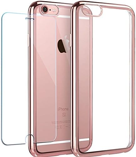 iphone 6s plus Case with HD Screen Protector , Flexible Soft TPU Bumper with Electroplate Frame, Shock-Absorption Anti-Scratch and Clear Back Panel For iphone 6 plus / 6s plus 5.5 Inch, Rose Gold by Deebo