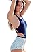OURS Backless One Piece Monokini Halter Pad Bikini Swimsuits Swimwear (M, Blue 1)