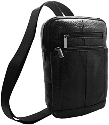 3 in 1 Mens Leather Sling Bag Crossbody Chest Pack Shoulder Backpack Waist belt bag (Black)