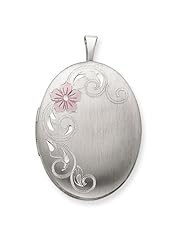 Genuine .925 Sterling Silver 20mm Enameled Flower and Scroll Oval Locket. 100% Satisfaction Guaranteed.