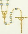 23" Gold Plated Rosary with 7mm Blue Beads, Virgin Mary Centerpiece, and Crucifix - MADE IN ITALY