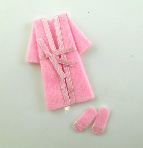 Dolls House Miniature Bedroom Bathroom Accessory Pink Bathrobe and Slippers by Miniatures World Paris