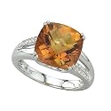 14K White Gold 0.13 ct. Diamond and 5 1/5 ct. Cushion Cut Citrine Fashion Ring