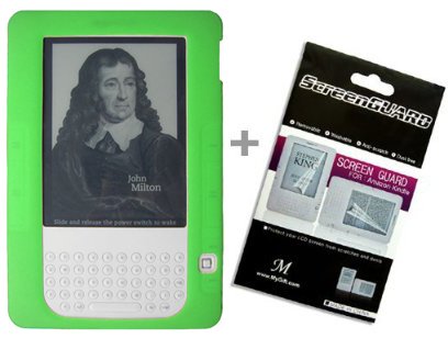 Green Color Amazon Kindle 2 E-Book Reader Silicone Rubber Skin Case + Kindle2 Anti Scratch LCD Screen Protector