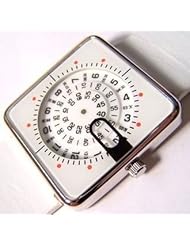 Slim Designer Inspired Retro Rotating Discs Watch WHITE Faux Leather Band