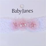 Organza square petal flowers on lace headband, Large - fits 6 to 9 months (17 inch band), Navy