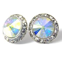 Aurora Borealis 20mm Swarovski Crystal Framed Post Earrings Fashion Jewelry-- Made In USA