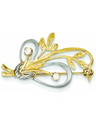 14K Gold & Rhodium CZ Designer Pin