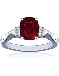 18K White Gold Cushion Cut Ruby Three Stone Ring