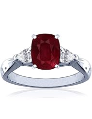 14K White Gold Cushion Cut Ruby Three Stone Ring