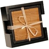 Authentic Slate Drink Coasters with Bamboo Holder - 6 Coasters and Sustainable Bamboo Holder Included
