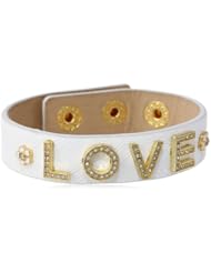 Juicy Couture White Love and Daisy Stud Leather Bracelet, 8"