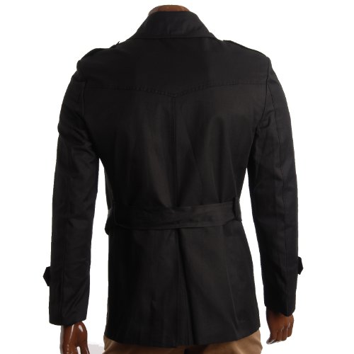 FLATSEVEN Mens Slim Fit Designer Casual Trench Coat (CT201) Black, Size L